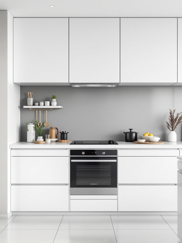 Minimalist kitchen with sleek cabinetry, neutral colors, and a clutter-free, organized cooking space.