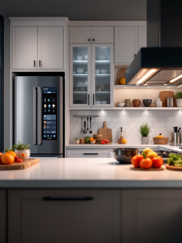 A modern smart kitchen featuring advanced appliances for enhanced cooking convenience and efficiency.