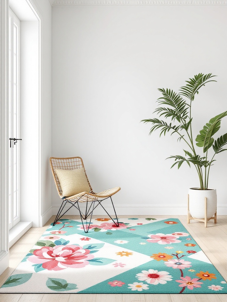 Brightly colored spring rugs with floral patterns enhance decor, adding warmth and energy to living spaces.