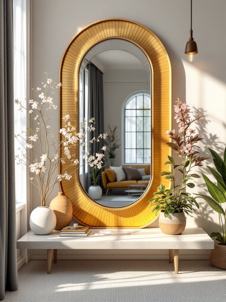 Decorative mirrors enhance light and space, reflecting natural light and creating a stylish atmosphere.