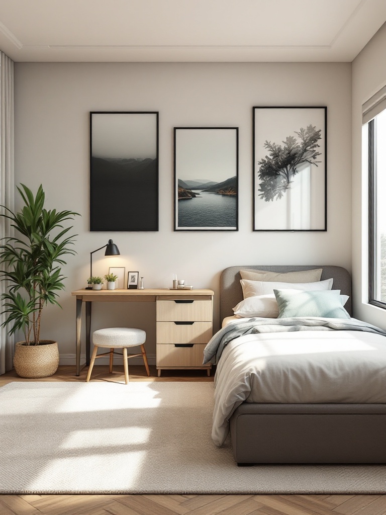 Multi-functional bedroom furniture like storage ottomans and drawer bed frames to save space and reduce clutter.