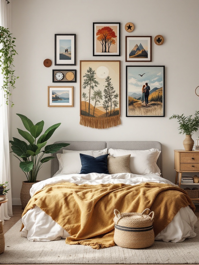 Cozy bedroom with personal touches like photos, mementoes, and crafts reflecting individual style.