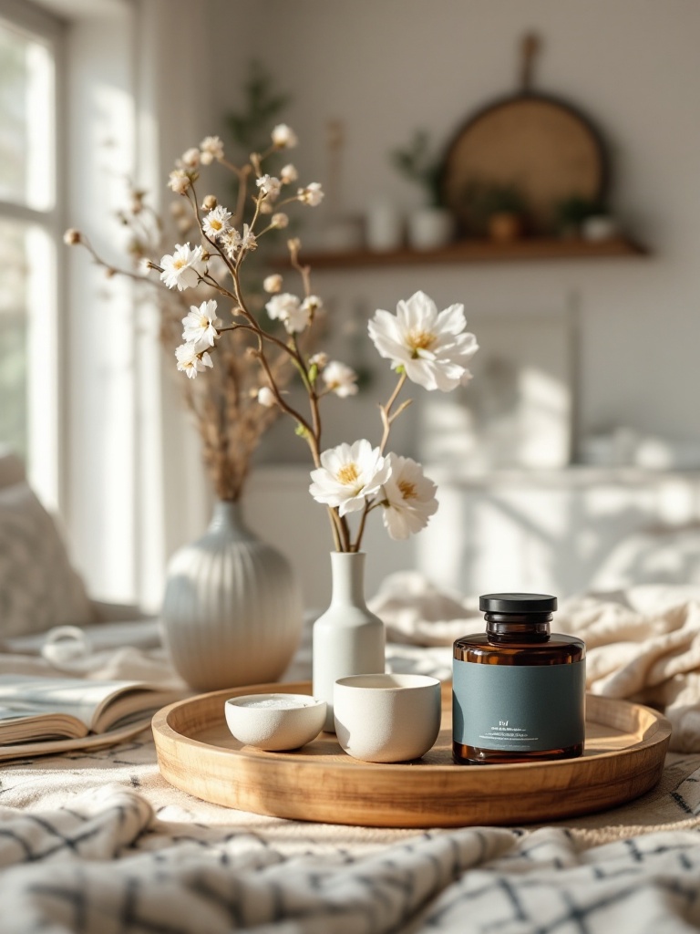 A room filled with diffusers and essential oils, creating a calming and inviting spring atmosphere.