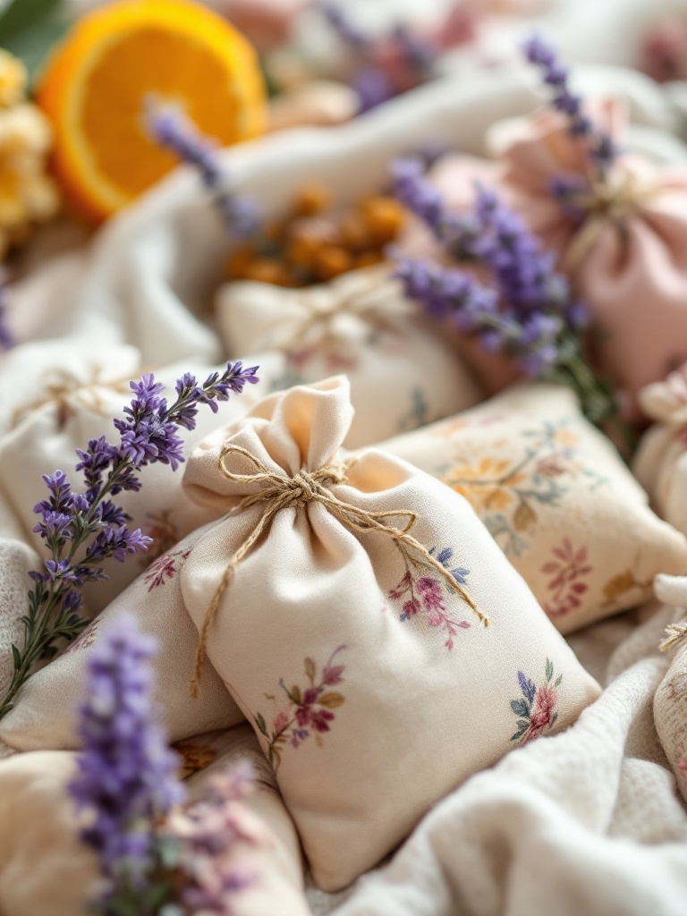 Colorful seasonal scented sachets filled with dried flowers and herbs to elevate spring aromas in home.
