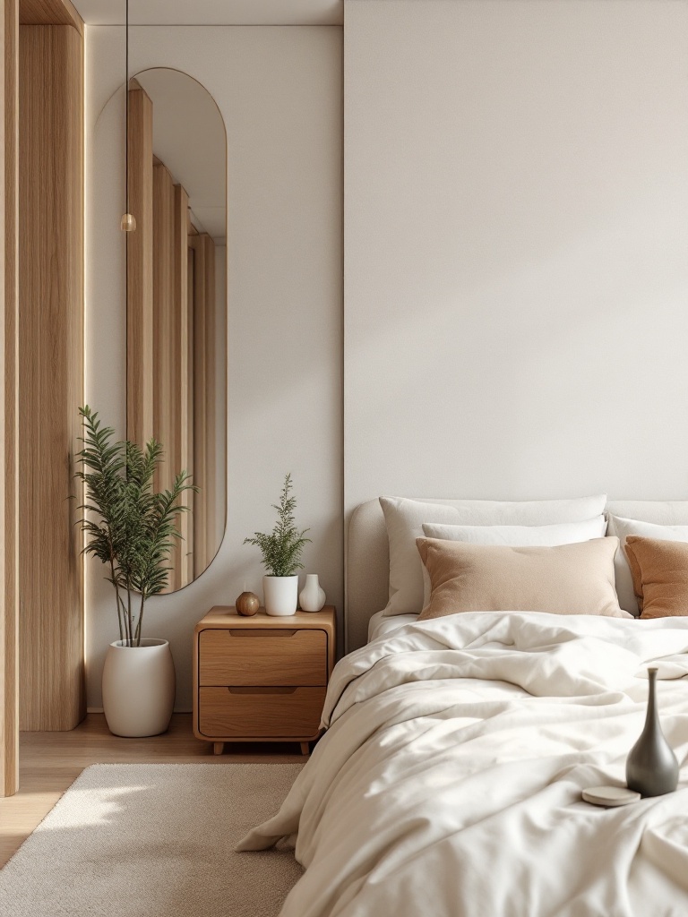 Cozy bedroom decor with rounded edges, plush textiles, and soft curves inviting relaxation and warmth.