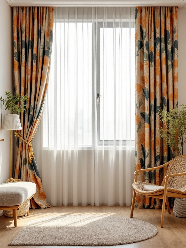 Stylish curtains enhancing apartment decor, balancing privacy, light control, length, and color patterns.