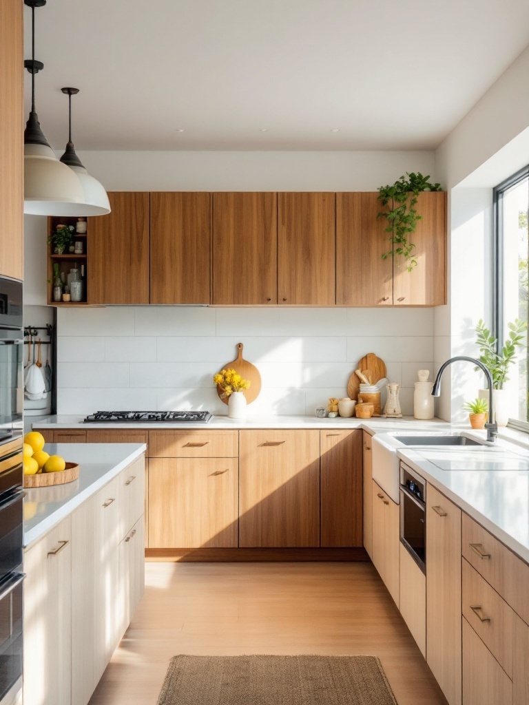 Eco-friendly kitchen remodel ideas featuring bamboo cabinets and recycled glass countertops for sustainability.