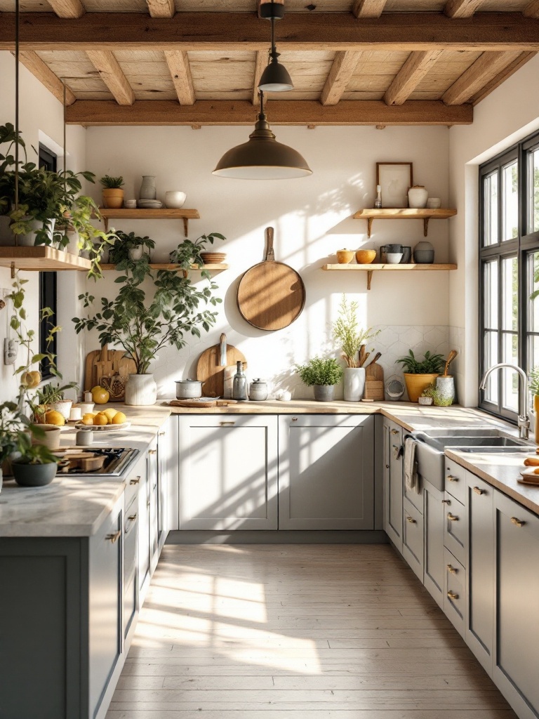 Bright kitchen with large windows, showcasing natural light that enhances colors and creates a cozy vibe.
