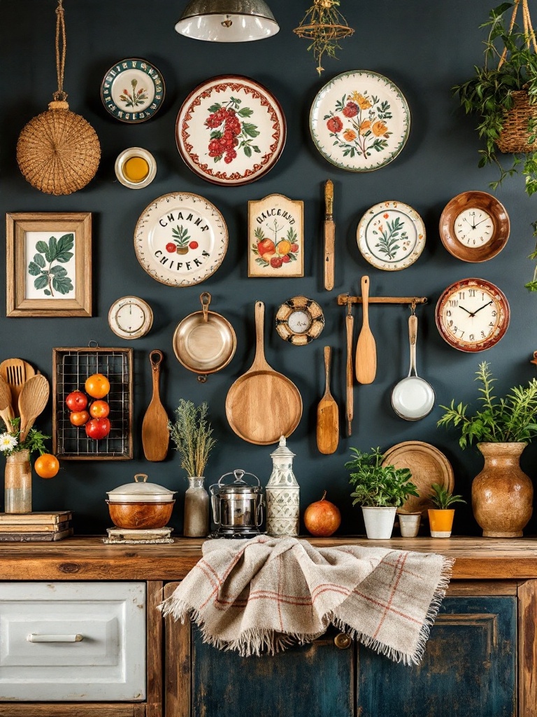 Colorful wall art and decor in a cozy kitchen, enhancing the inviting atmosphere and personal style.