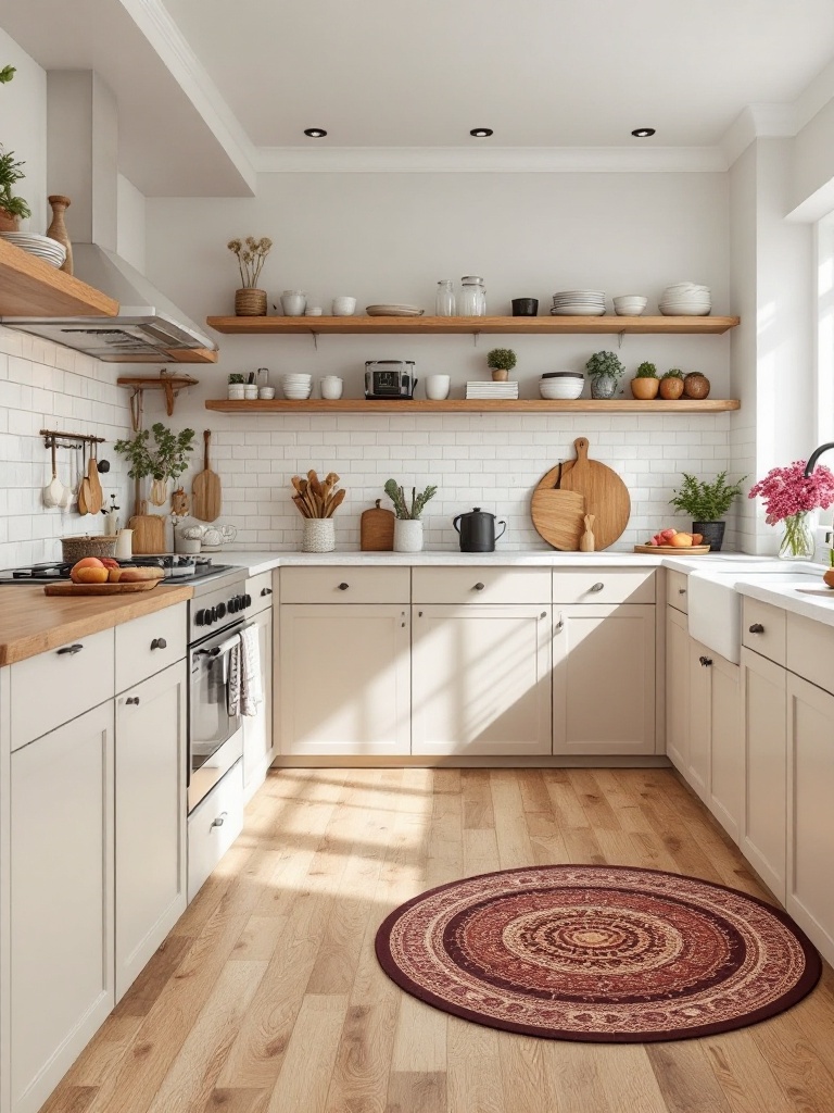 Warm kitchen flooring options like hardwood and rugs enhance comfort and invite cooking and entertaining.