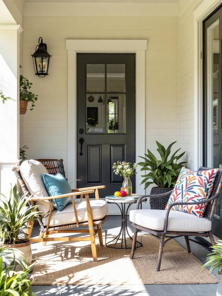 Accent chairs on a porch adding personality and additional seating, with various designs and materials.