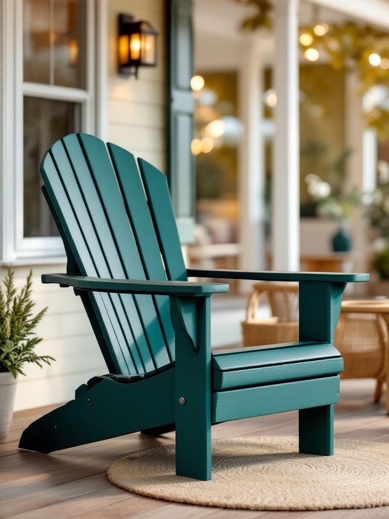 Adirondack chairs with wide armrests and a slanted back, offering rustic charm for cozy porches.