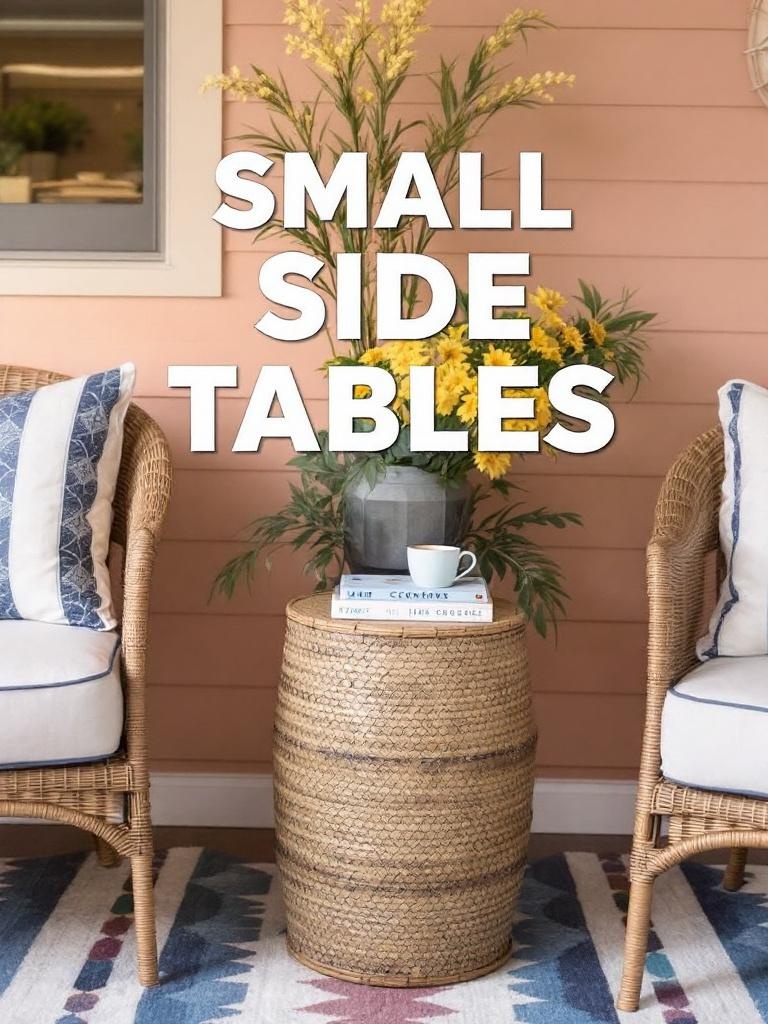 Small side tables on a front porch, ideal for drinks and snacks, complementing various decor styles.